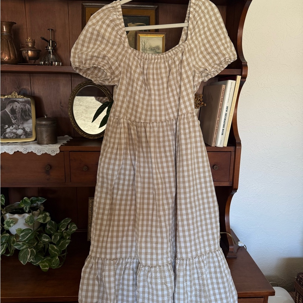 J. Crew Gingham Puff-Sleeve Midi Dress